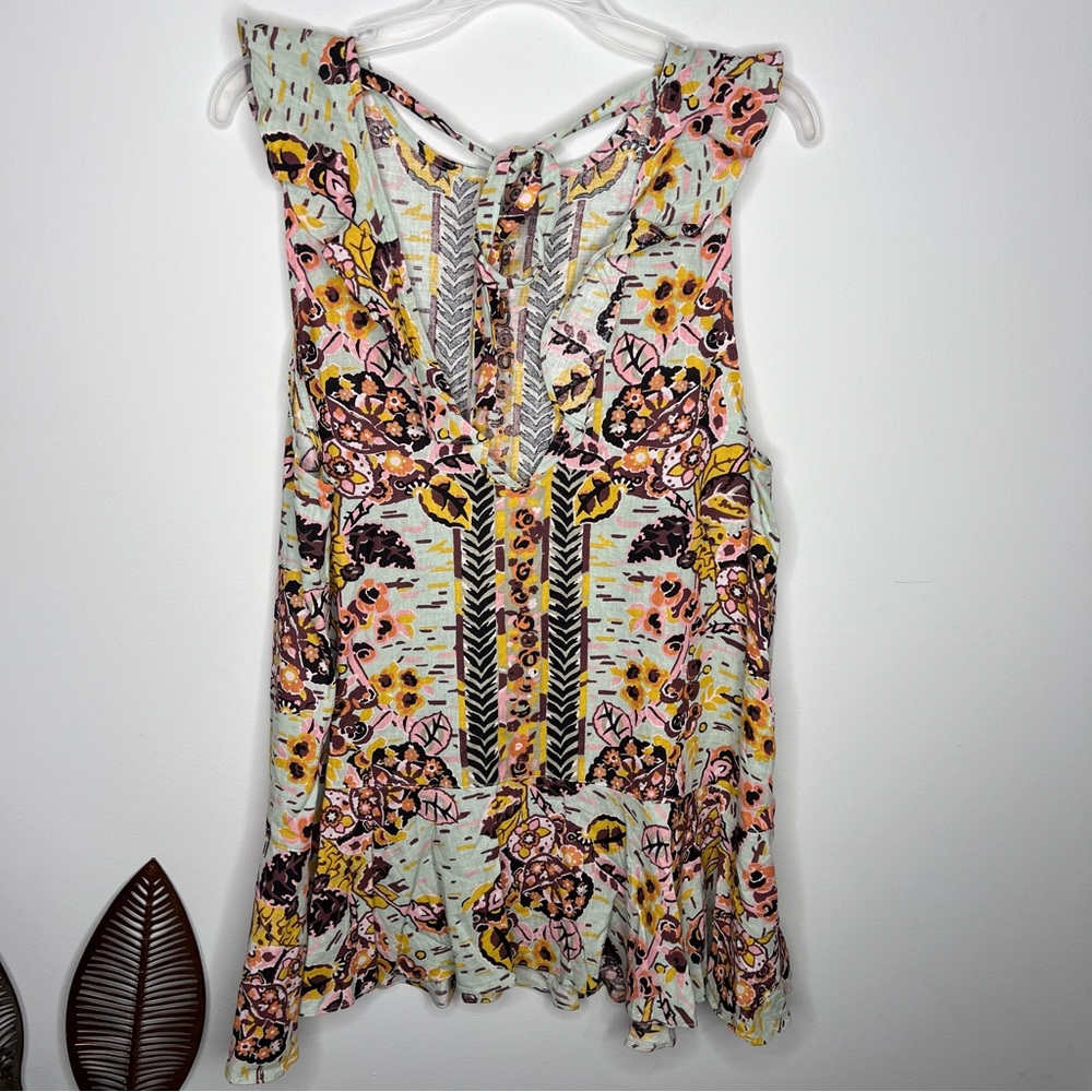 J23 Free People Summer in Tulum Linen Tie Back Tunic Top Botanical Floral Print - Picture 8 of 8